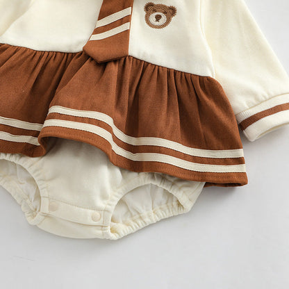 MyKids-USA® Baby Girl Cartoon Bear Embroidered Pattern College Style Kids Valentine’s Day Clothes