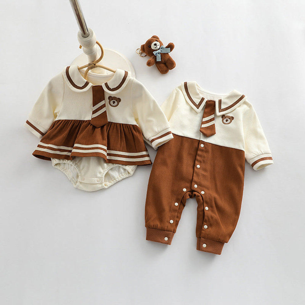 MyKids-USA® Baby Girl Cartoon Bear Embroidered Pattern College Style Kids Valentine’s Day Clothes