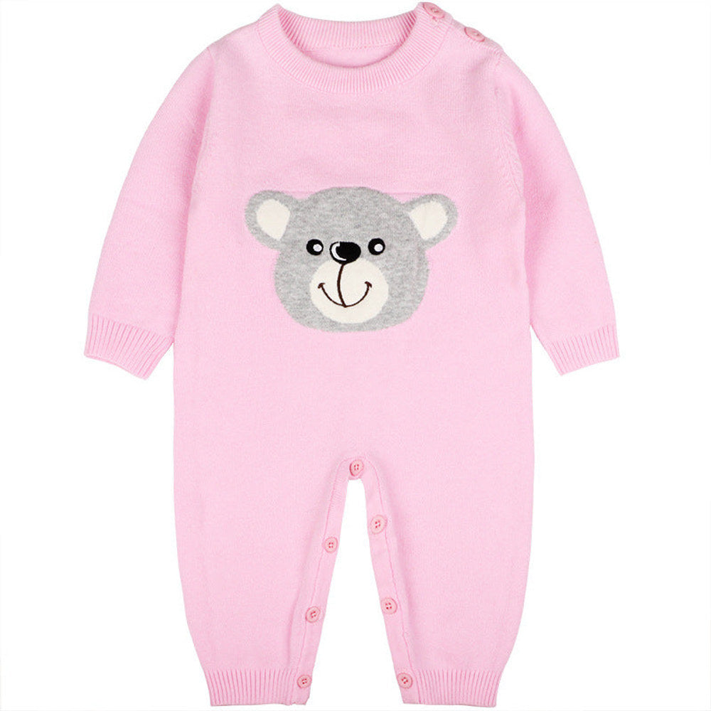 MyKids-USA® Baby Girl Cartoon Bear Graphic Long Sleeves Knit Thermal Jumpsuit