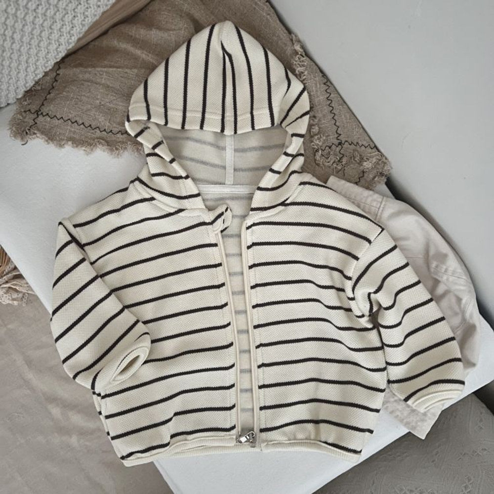 MyKids-USA® Baby Striped Pattern Single Breasted Design Long Sleeve Coat With Hat