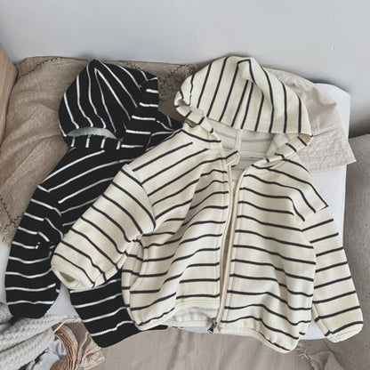 MyKids-USA® Baby Striped Pattern Single Breasted Design Long Sleeve Coat With Hat
