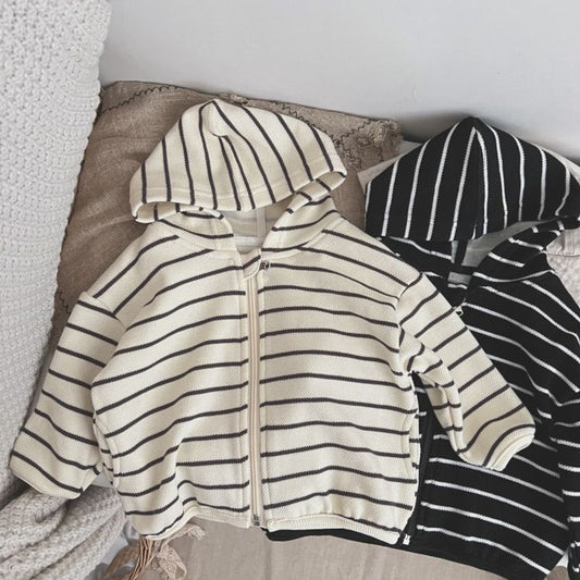 MyKids-USA® Baby Striped Pattern Single Breasted Design Long Sleeve Coat With Hat