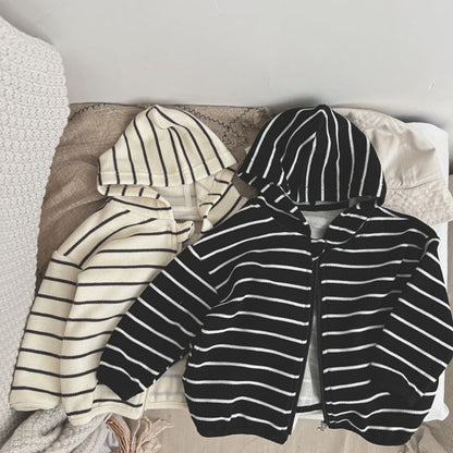 MyKids-USA® Baby Striped Pattern Single Breasted Design Long Sleeve Coat With Hat