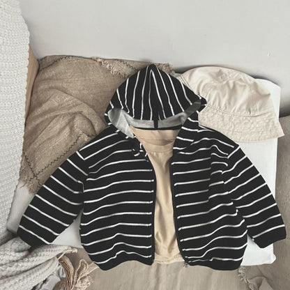 MyKids-USA® Baby Striped Pattern Single Breasted Design Long Sleeve Coat With Hat