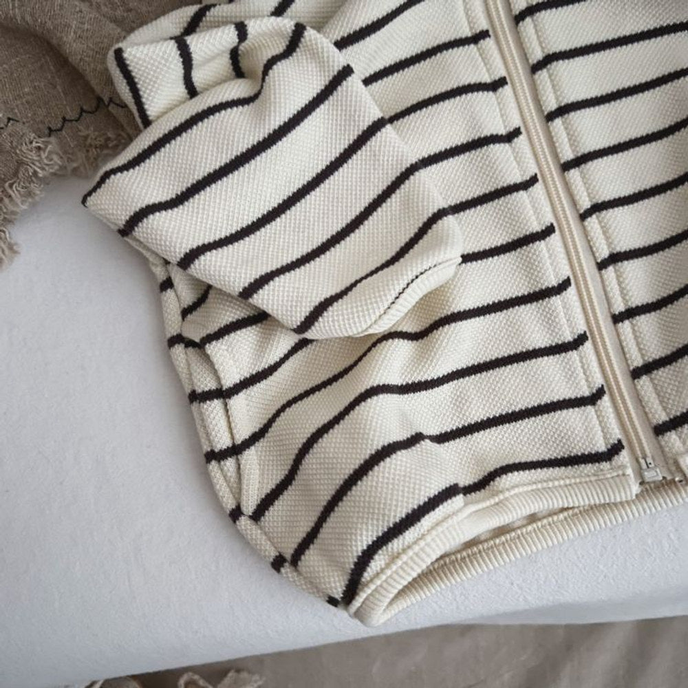 MyKids-USA® Baby Striped Pattern Single Breasted Design Long Sleeve Coat With Hat