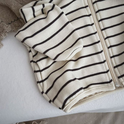 MyKids-USA® Baby Striped Pattern Single Breasted Design Long Sleeve Coat With Hat