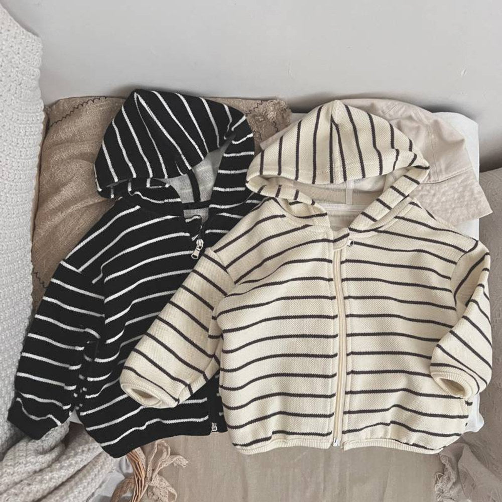 MyKids-USA® Baby Striped Pattern Single Breasted Design Long Sleeve Coat With Hat
