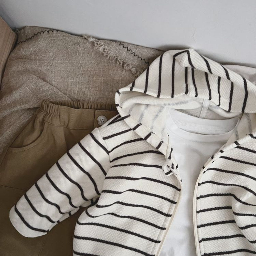 MyKids-USA® Baby Striped Pattern Single Breasted Design Long Sleeve Coat With Hat