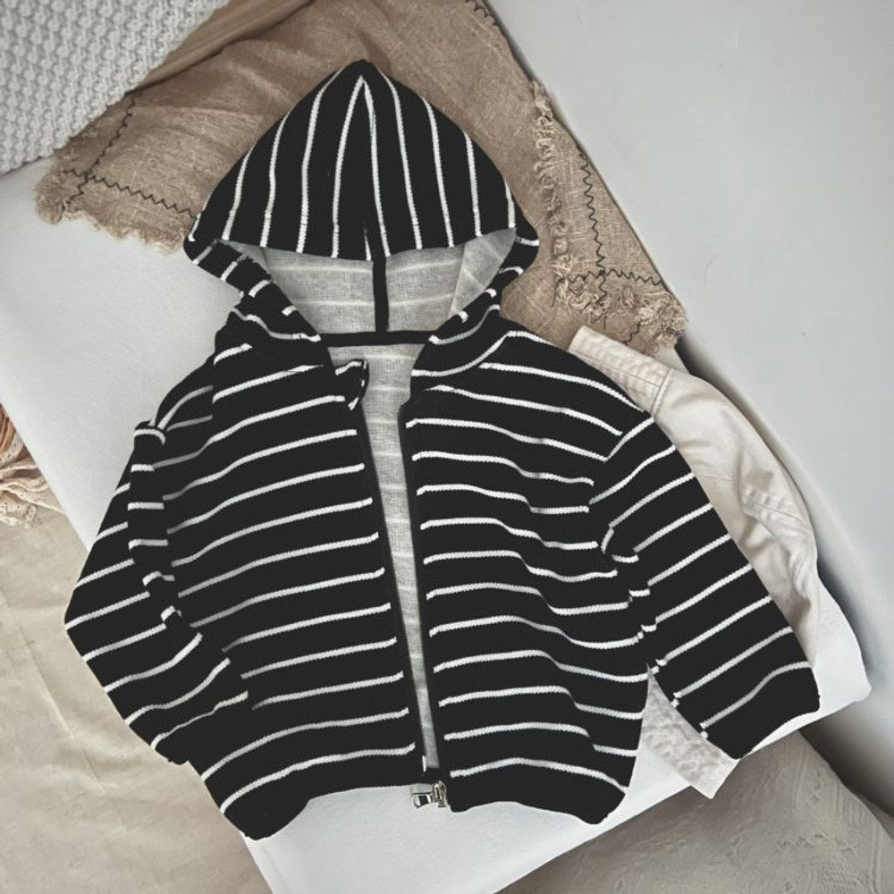 MyKids-USA® Baby Striped Pattern Single Breasted Design Long Sleeve Coat With Hat