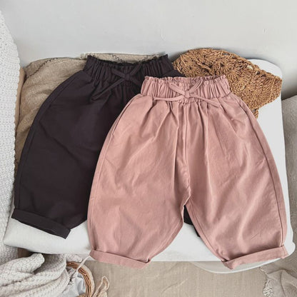 MyKids-USA® Baby Girl Solid Color Bow Decoration Design Long Pants