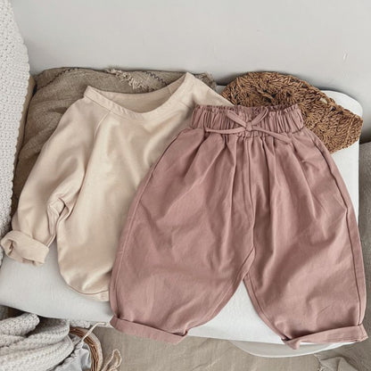 MyKids-USA® Baby Girl Solid Color Bow Decoration Design Long Pants