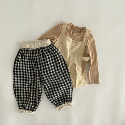 MyKids-USA® Baby Girl Plaid Patttern Lace Design Long Pants