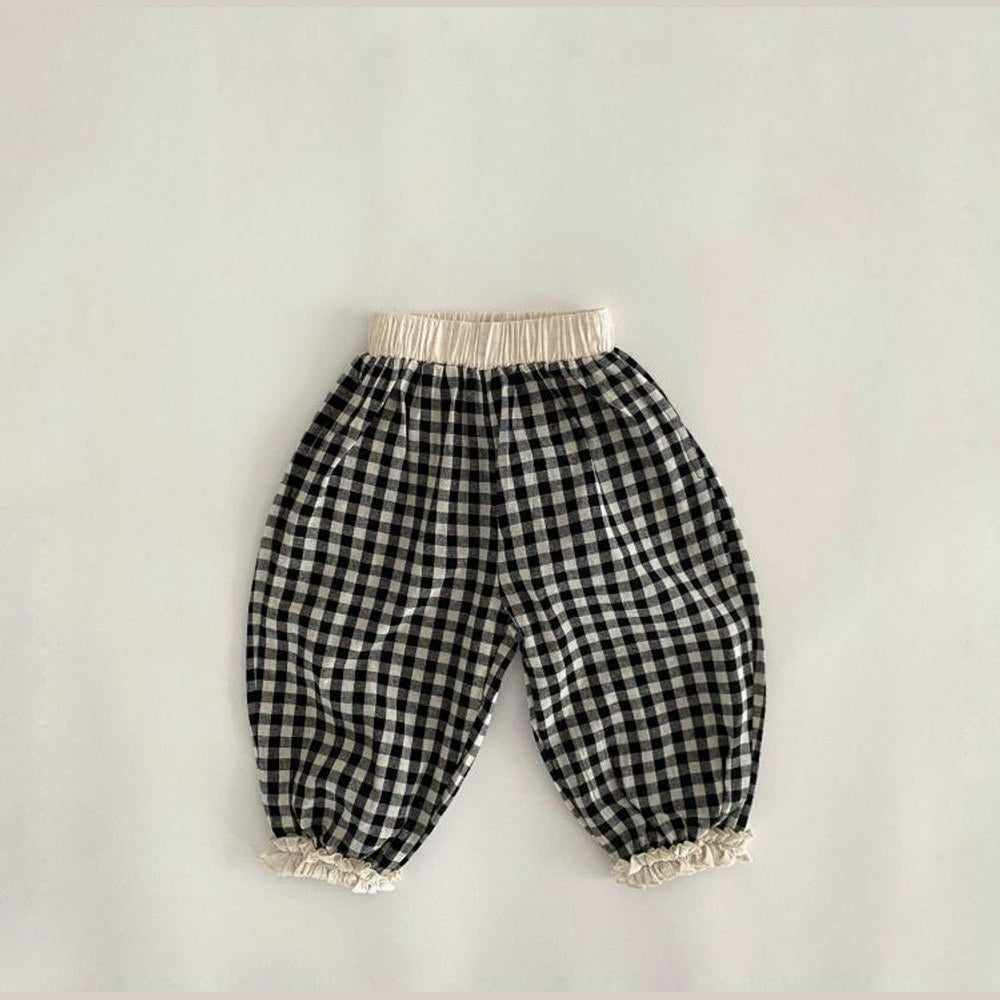 MyKids-USA® Baby Girl Plaid Patttern Lace Design Long Pants