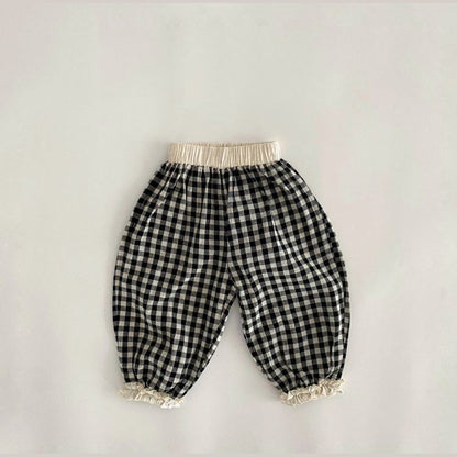 MyKids-USA® Baby Girl Plaid Patttern Lace Design Long Pants