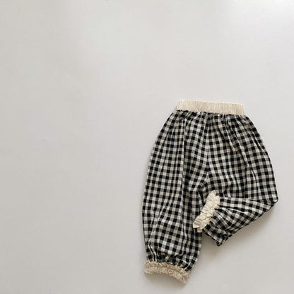 MyKids-USA® Baby Girl Plaid Patttern Lace Design Long Pants