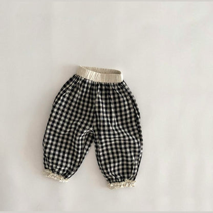 MyKids-USA® Baby Girl Plaid Patttern Lace Design Long Pants