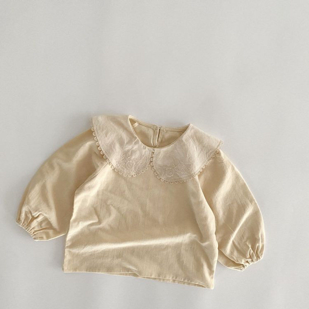 MyKids-USA® Baby Girl Solid Color Embroidered Pattern Doll-Neck Tops Shirt