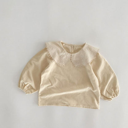 MyKids-USA® Baby Girl Solid Color Embroidered Pattern Doll-Neck Tops Shirt