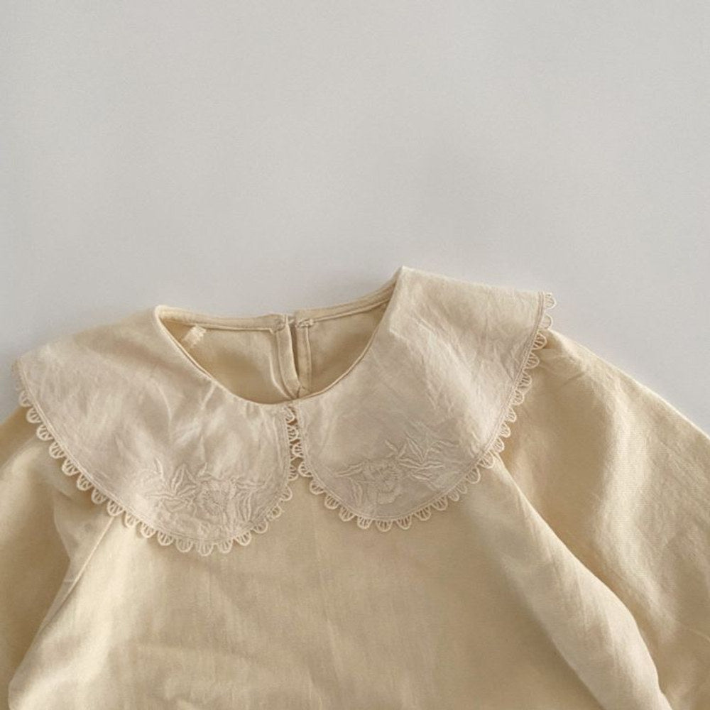 MyKids-USA® Baby Girl Solid Color Embroidered Pattern Doll-Neck Tops Shirt