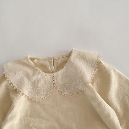 MyKids-USA® Baby Girl Solid Color Embroidered Pattern Doll-Neck Tops Shirt