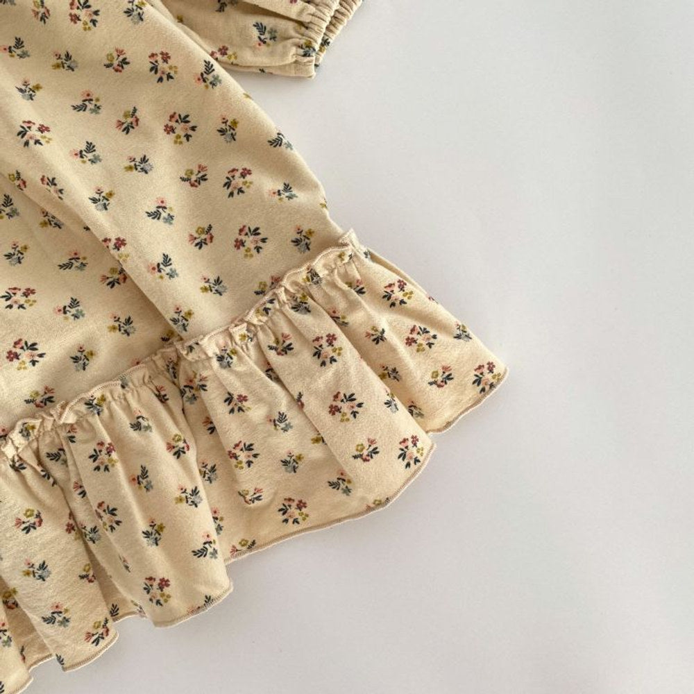 MyKids-USA® Baby Girls Floral Print Ruffle Design O-Neck Pull Sleeved Dress