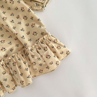 MyKids-USA® Baby Girls Floral Print Ruffle Design O-Neck Pull Sleeved Dress