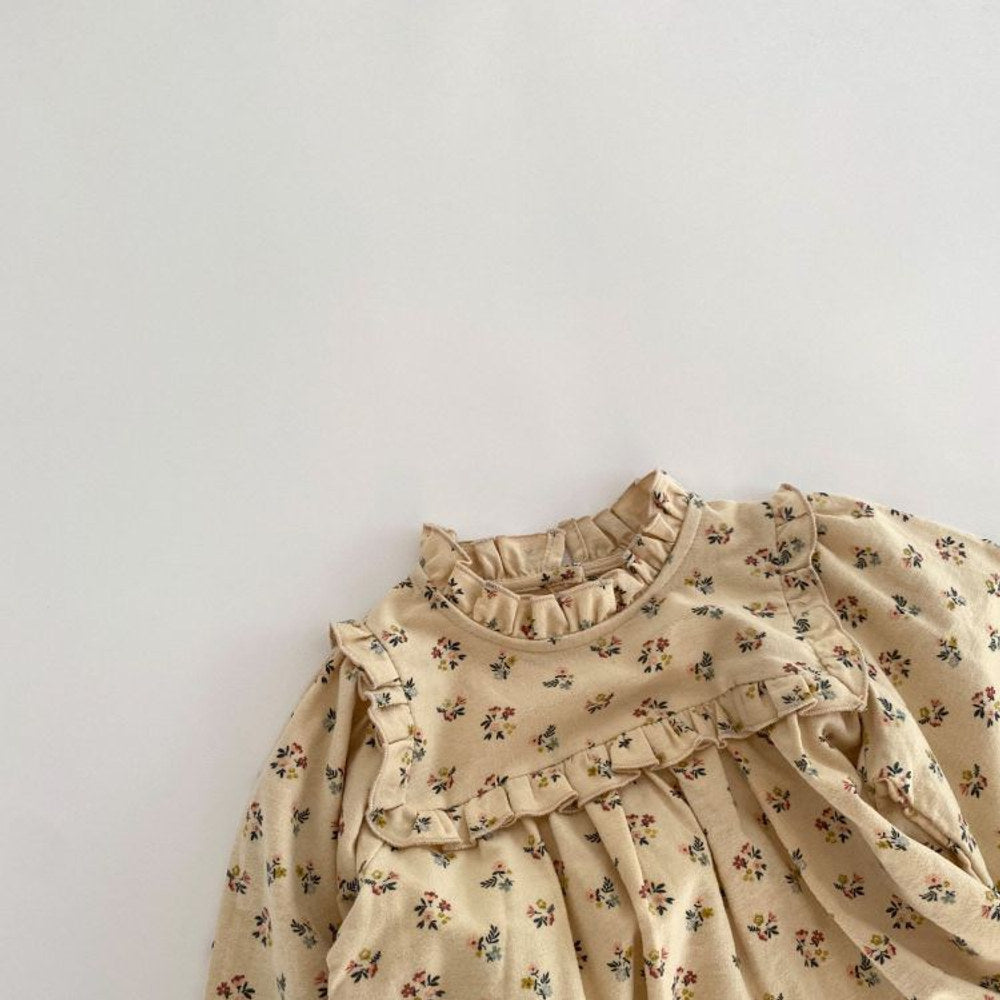 MyKids-USA® Baby Girls Floral Print Ruffle Design O-Neck Pull Sleeved Dress