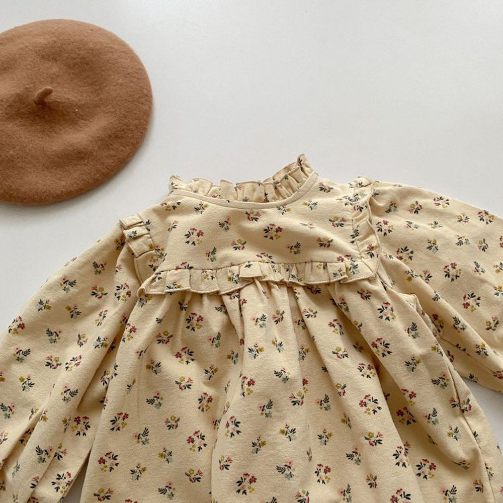 MyKids-USA® Baby Girls Floral Print Ruffle Design O-Neck Pull Sleeved Dress