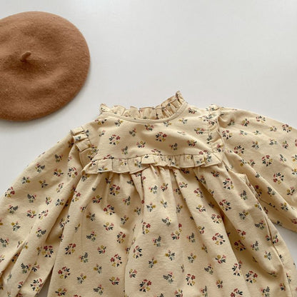 MyKids-USA® Baby Girls Floral Print Ruffle Design O-Neck Pull Sleeved Dress