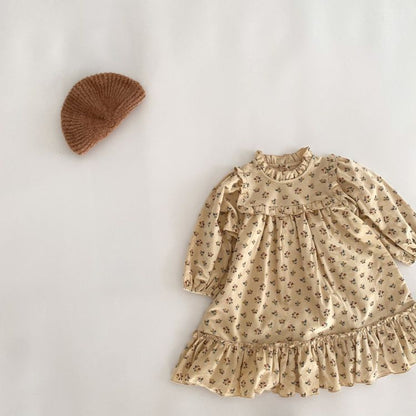 MyKids-USA® Baby Girls Floral Print Ruffle Design O-Neck Pull Sleeved Dress