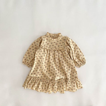 MyKids-USA® Baby Girls Floral Print Ruffle Design O-Neck Pull Sleeved Dress