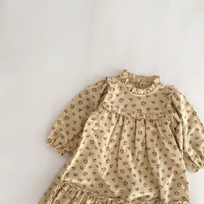 MyKids-USA® Baby Girls Floral Print Ruffle Design O-Neck Pull Sleeved Dress