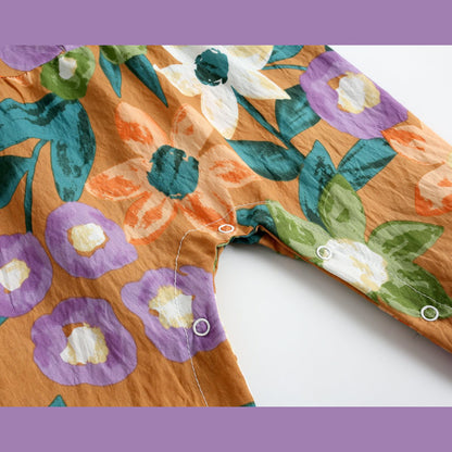 Baby Girl Floral Print Pattern Buttoned Design Sleeveless Rompers