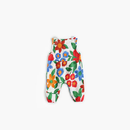 Baby Girl Floral Print Pattern Buttoned Design Sleeveless Rompers