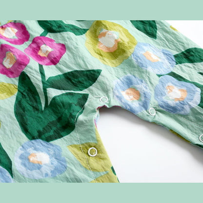 Baby Girl Floral Print Pattern Buttoned Design Sleeveless Rompers