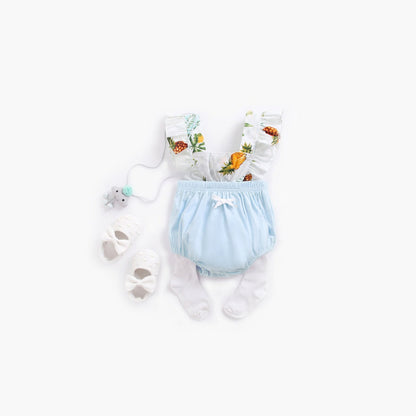 MyKids-USA® Baby Girl Fruit Print Pattern Lace Design Square Collar False bodysuit