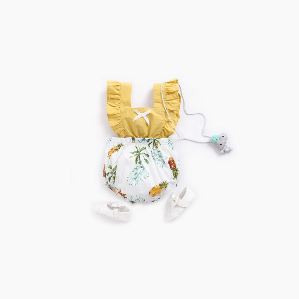MyKids-USA® Baby Girl Fruit Print Pattern Lace Design Square Collar False bodysuit