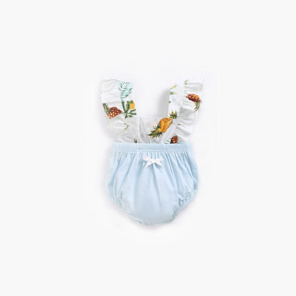 MyKids-USA® Baby Girl Fruit Print Pattern Lace Design Square Collar False bodysuit