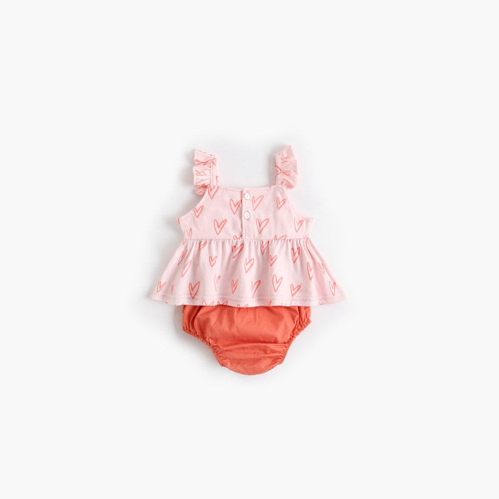 MyKids-USA® Baby Girl Printed Pattern Ruffle Design Sleeveless Tops Combo Shorts Sets