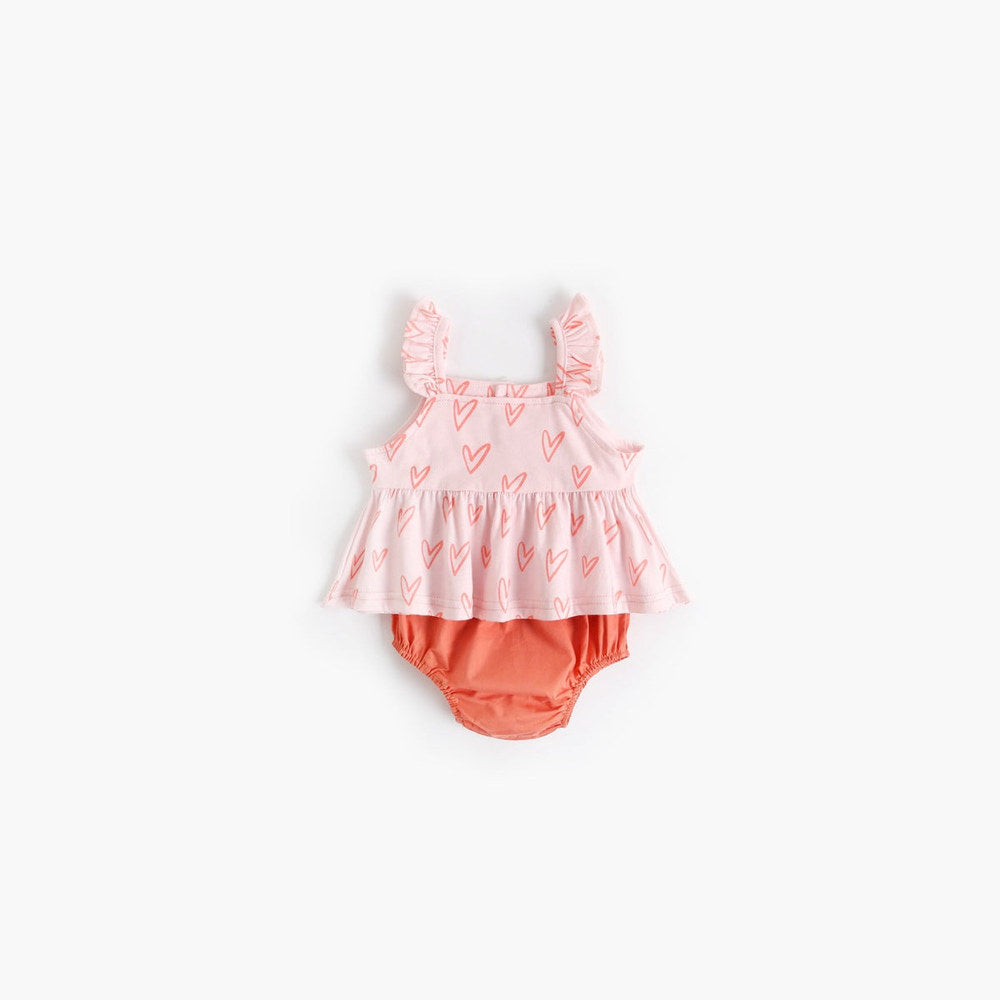 MyKids-USA® Baby Girl Printed Pattern Ruffle Design Sleeveless Tops Combo Shorts Sets