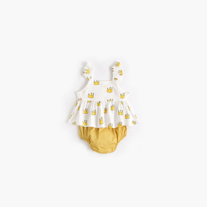 MyKids-USA® Baby Girl Printed Pattern Ruffle Design Sleeveless Tops Combo Shorts Sets