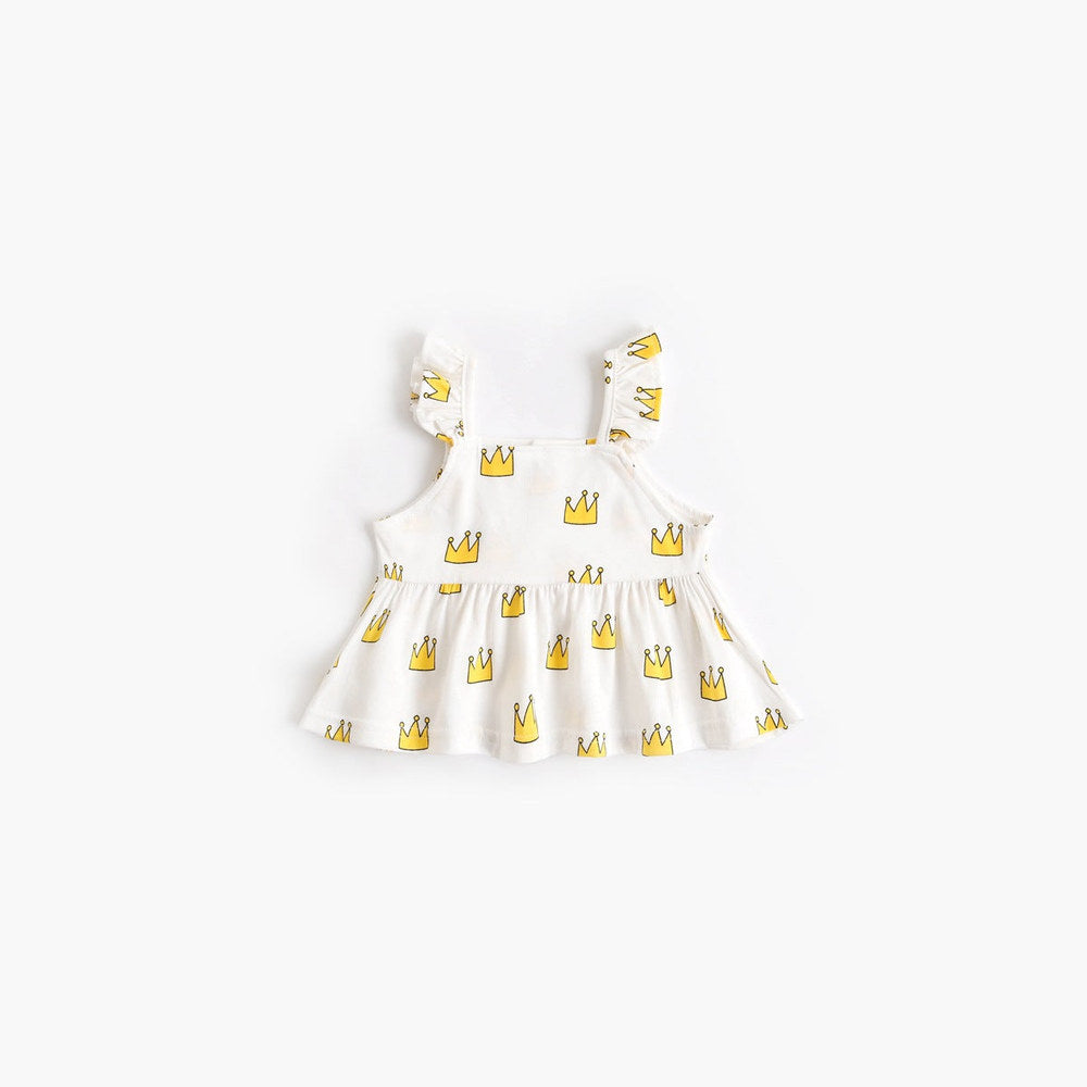 MyKids-USA® Baby Girl Printed Pattern Ruffle Design Sleeveless Tops Combo Shorts Sets
