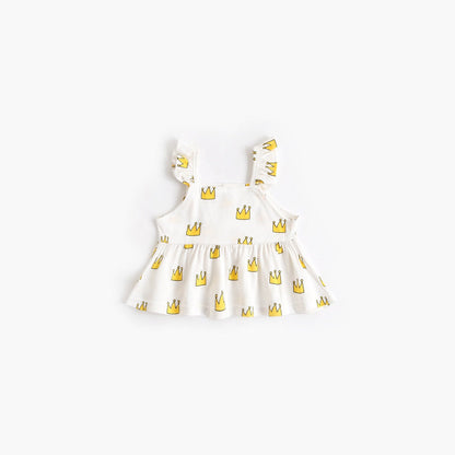 MyKids-USA® Baby Girl Printed Pattern Ruffle Design Sleeveless Tops Combo Shorts Sets