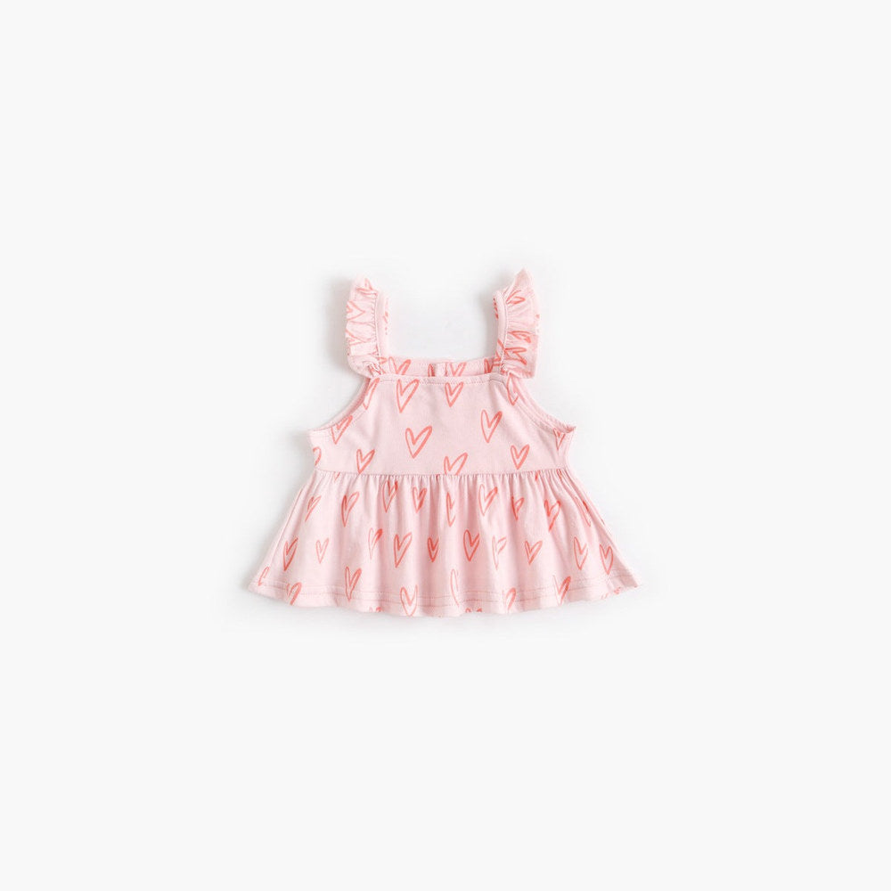 MyKids-USA® Baby Girl Printed Pattern Ruffle Design Sleeveless Tops Combo Shorts Sets