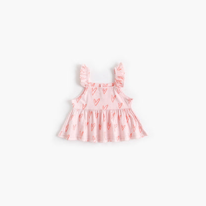 MyKids-USA® Baby Girl Printed Pattern Ruffle Design Sleeveless Tops Combo Shorts Sets
