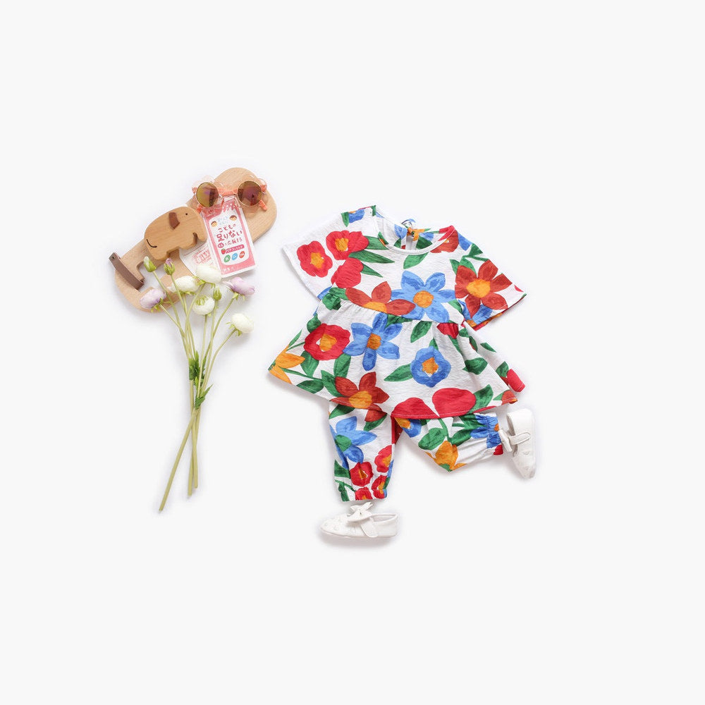 MyKids-USA® Baby Girl Floral Print O-Neck T-Shirt Combo Trousers Sets