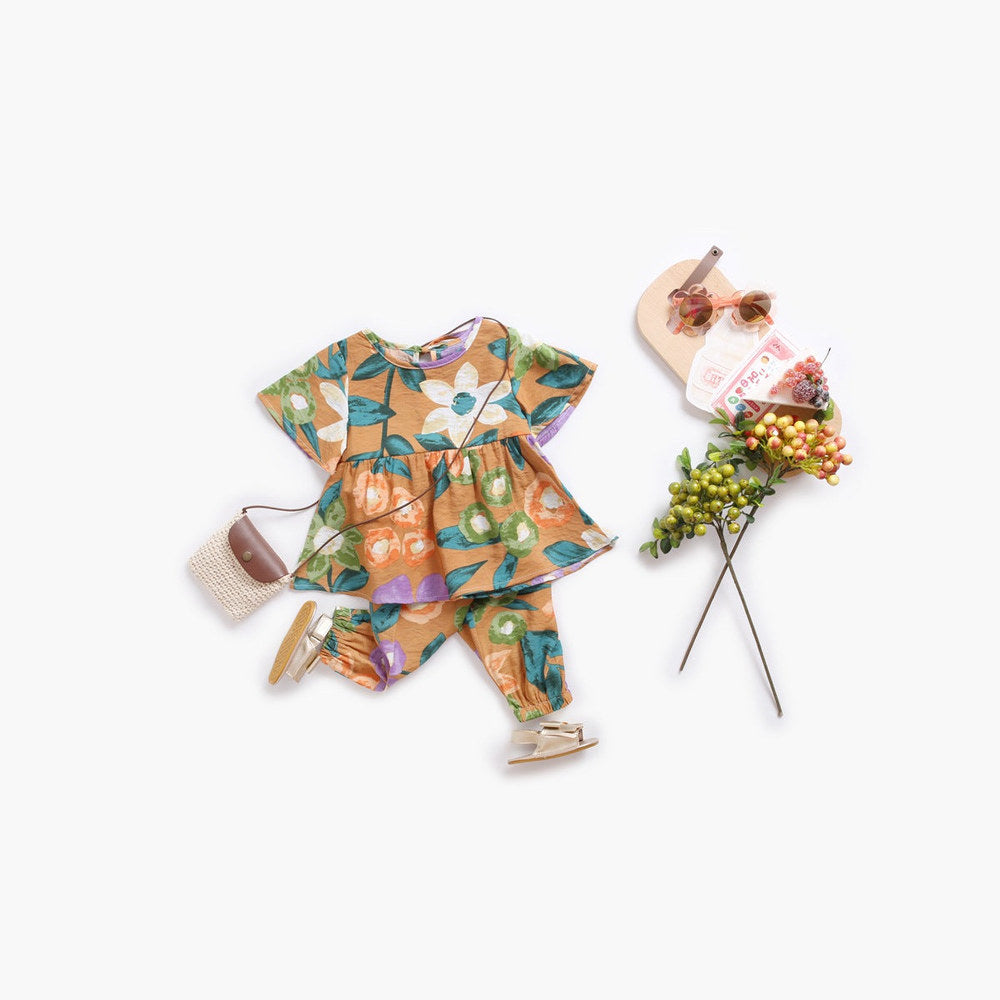 MyKids-USA® Baby Girl Floral Print O-Neck T-Shirt Combo Trousers Sets