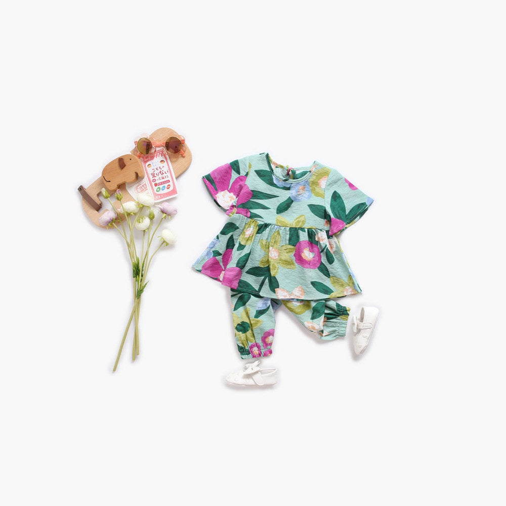 MyKids-USA® Baby Girl Floral Print O-Neck T-Shirt Combo Trousers Sets