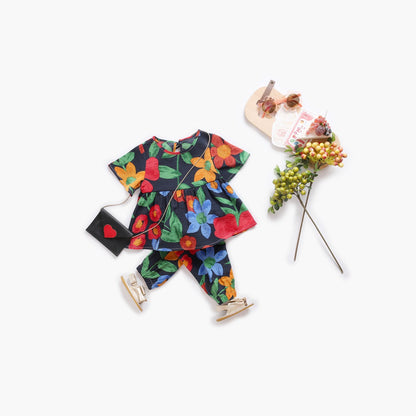 MyKids-USA® Baby Girl Floral Print O-Neck T-Shirt Combo Trousers Sets