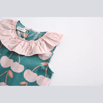 MyKids-USA® Baby Girl Cherry Print Ruffle Design O-Neck Tops Combo Shorts Sets